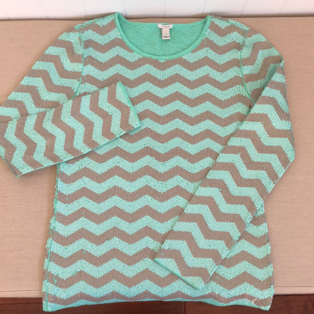 Jcrew zig zag sequin mint top xxs